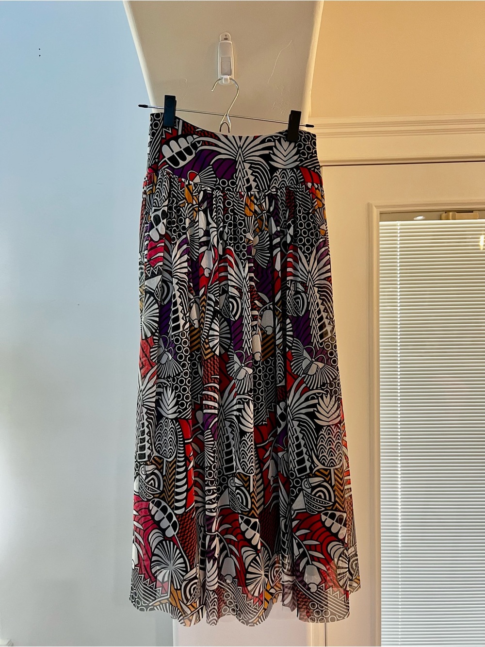 FARM Rio / Anthropologie Black Multicolor Abstract Print Midi Skirt